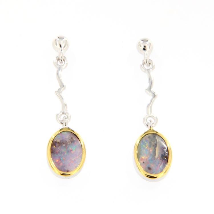 Colorful Boulder Opals in Sterling Silver Drop Earrings