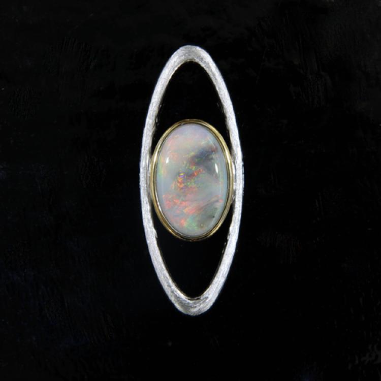 Silver Pendant with Oval Australian Dark Opal