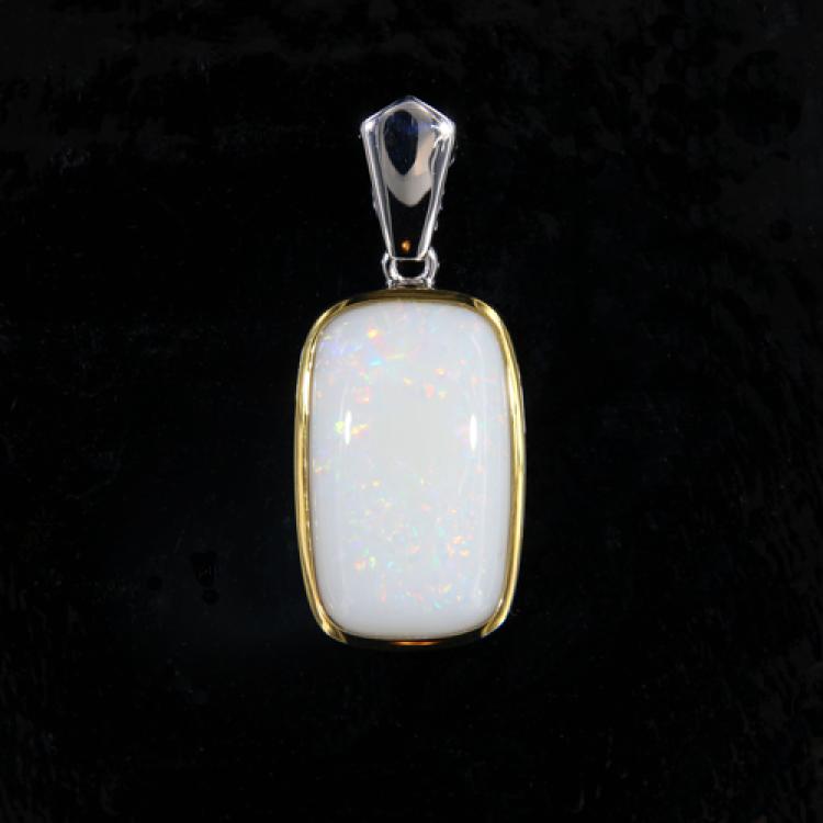 Antique-Cut Light Opal in Sterling Silver Pendant