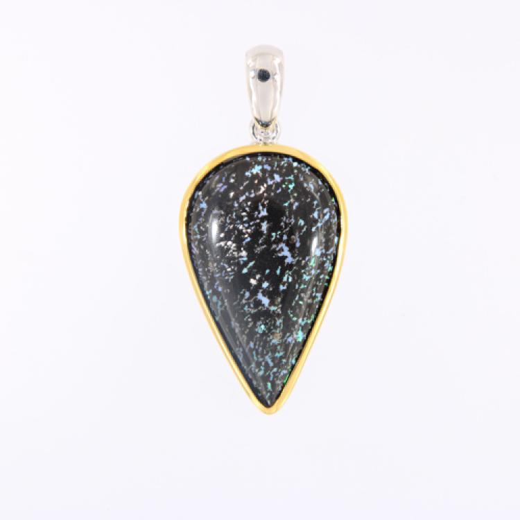Pear-Shaped Leopard Opal and Sterling Silver Pendant