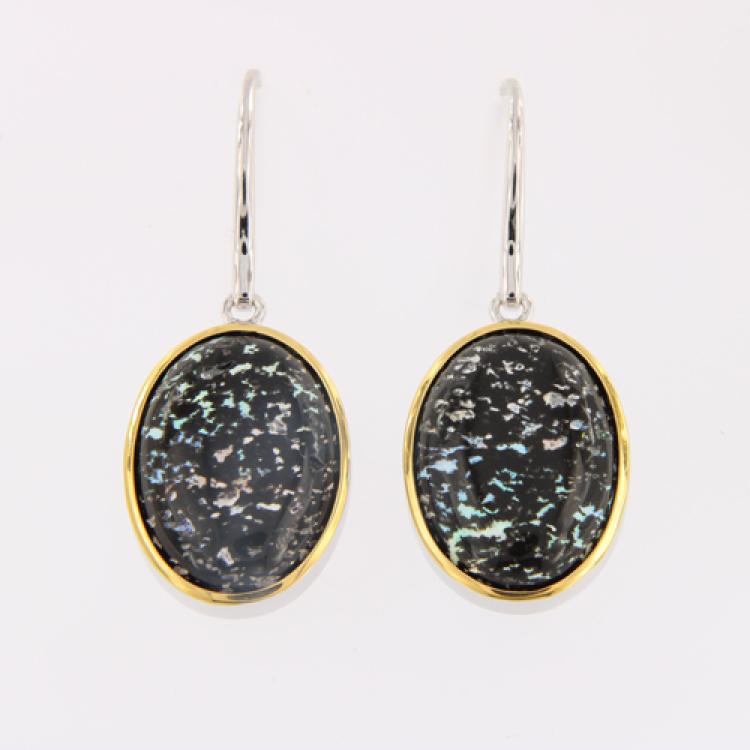 Oval-Shaped Leopard Opals in Sterling Silver Drop Earrings