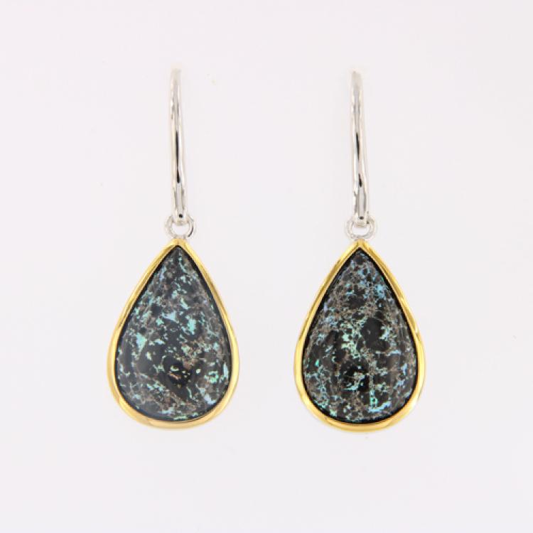 Pear-Shaped Leopard Opals in Sterling Silver Drop Earrings