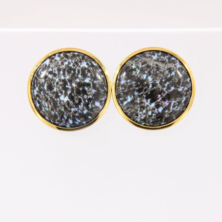 Round Leopard Opals in Sterling Silver Stud Earrings