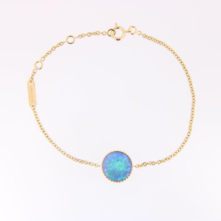 Delicate 18k Yellow Gold Bracelet with Blue-Green Crystal Opal