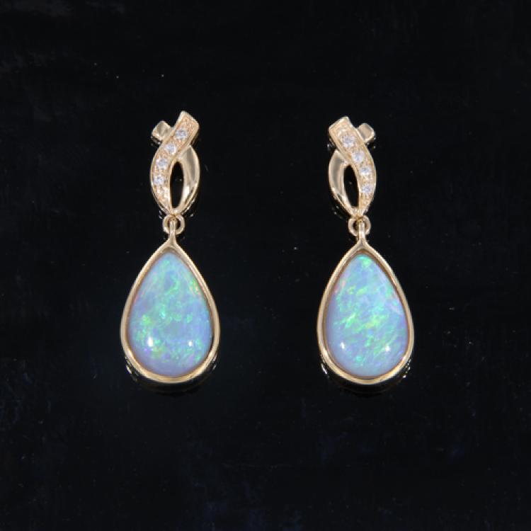 Crystal Opal Drop Earrings with Diamonds in 18k Yellow Gold
