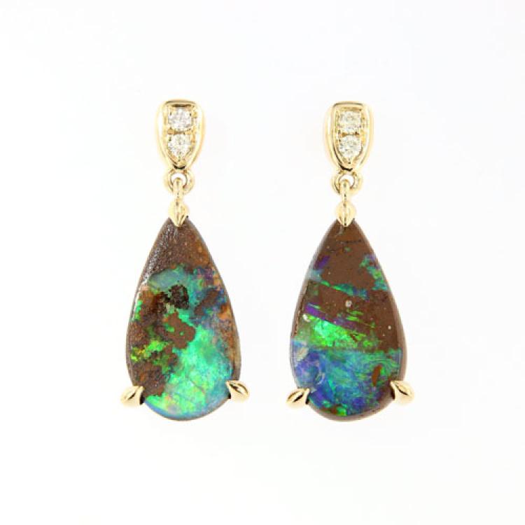 Gelbgold Ohrhänger mit Boulderopal Tropfen und Brillianten
