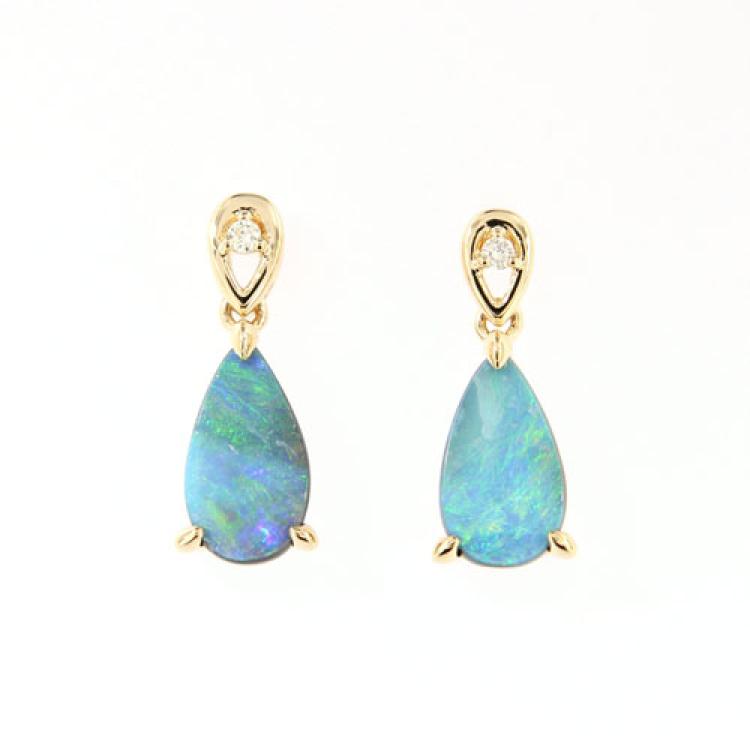 Ohrringe mit Boulderopal-Tropfen und Brillanten