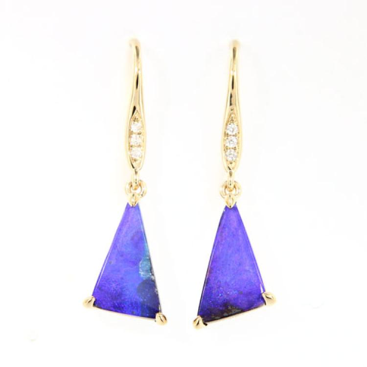 Ohrhänger mit Dunkelblaue-Boulderopalen und Brillianten