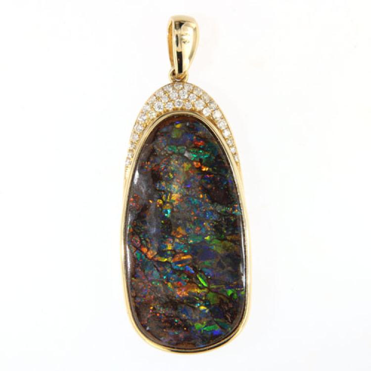Elegant Pendant with Luminous Australian Boulder Opal and Diamonds