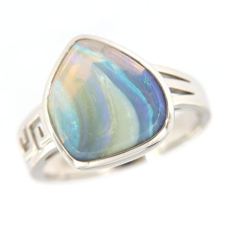 Boulderopal-Ring mit Greek-Key-Muster