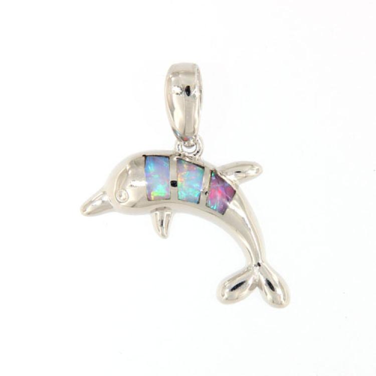 Delfin-Anhänger aus Silber mit Bunter Opal-Inlay