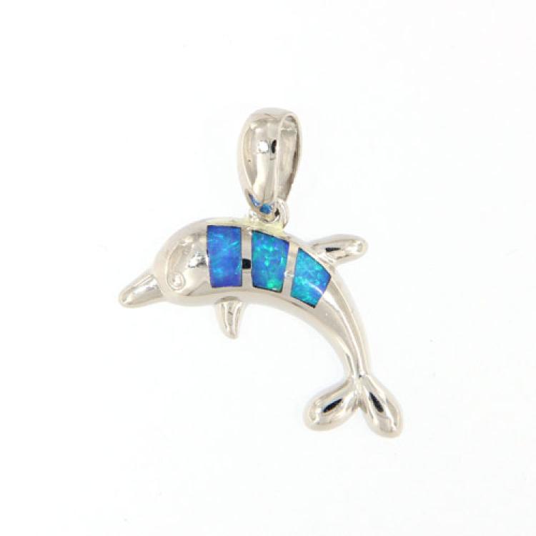 Delfin-Anhänger aus Silber mit Blau-Grüner Opal-Inlay
