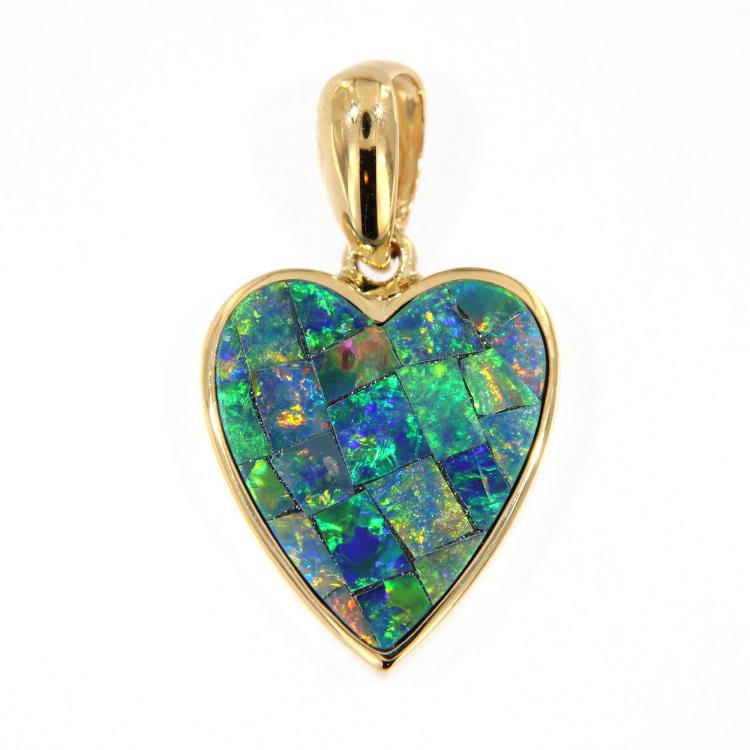 Bunter Mosaik-Opal-Anhänger aus 585er Gelbgold