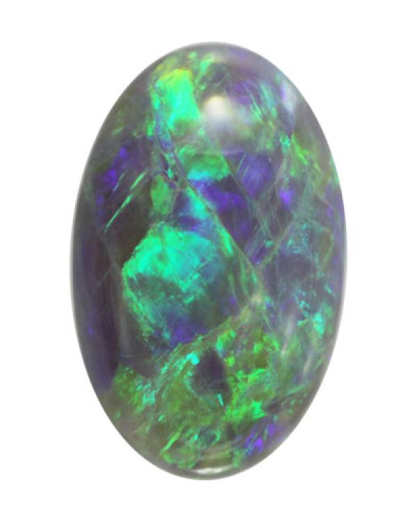 Oval Black Opal with Lively Green Play-of-Color