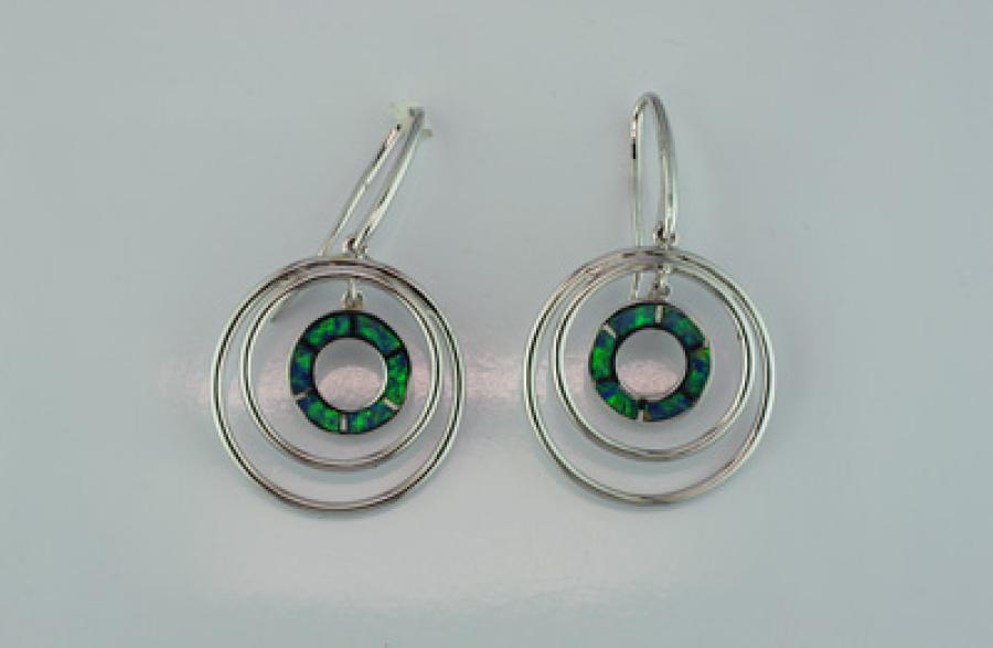 Small Hoop Earrings with Blue-Green Opal Inlay in 18k White Gold