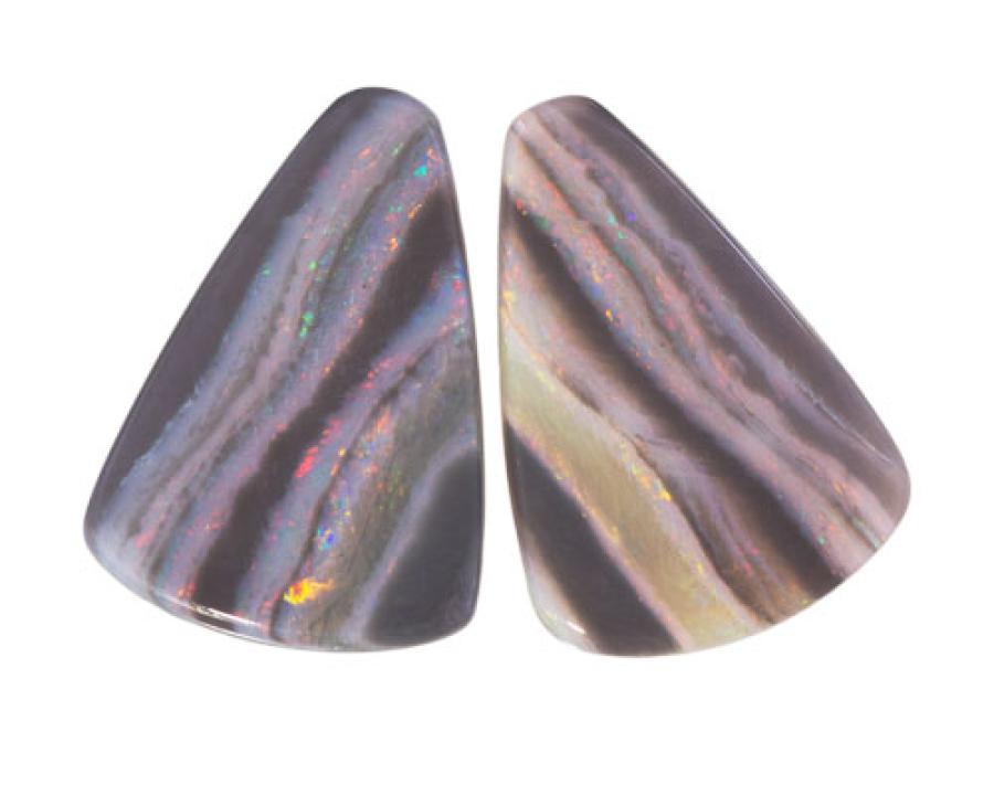 Black Opal Pair with Red Play-of-Color and Black Stripes