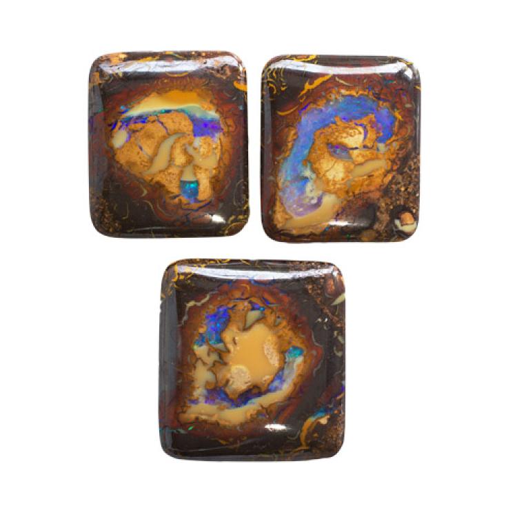 Set of Three Yowah Nut Opals with Blue Play of Color